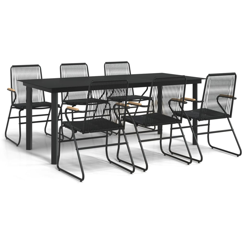 Ensemble à manger de jardin 7 pcs noir rotin pvc