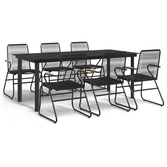 Ensemble à manger de jardin 7 pcs noir rotin pvc