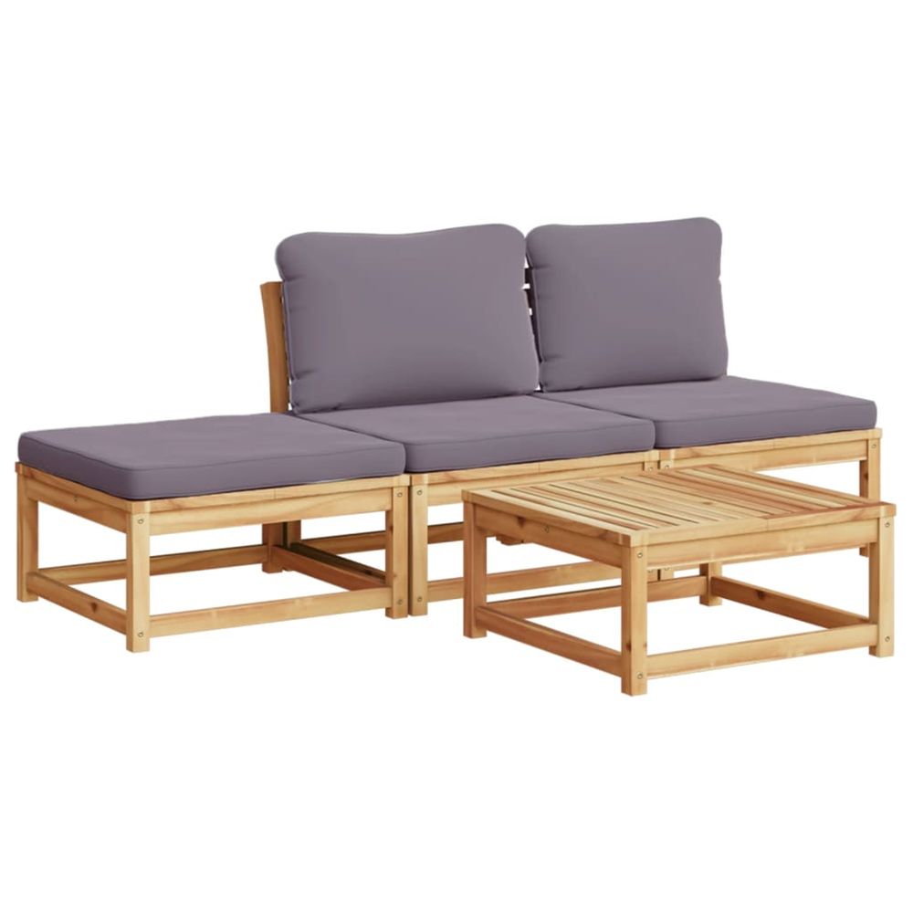 Salon de jardin 4 pcs avec coussins bois d'acacia solide