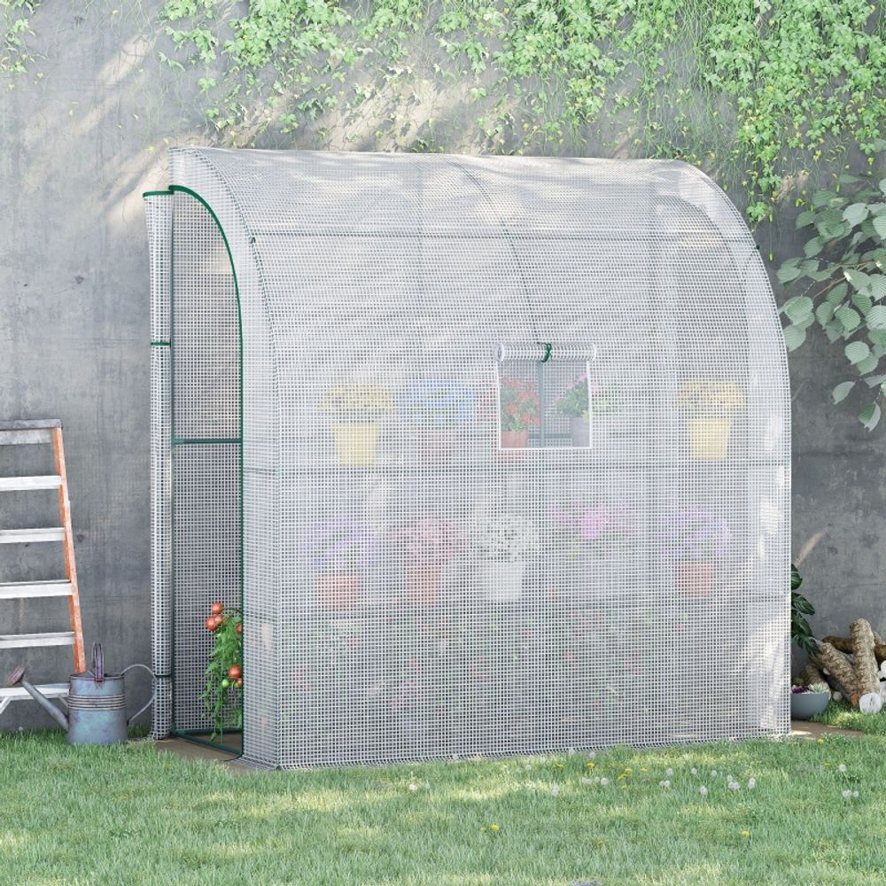 Serre de jardin adossée pe acier 200 x 100 x 215 cm blanche avec étagères - comfortxl outdoor living