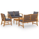 Salon de jardin meuble d'extérieur ensemble de mobilier 5 pièces avec coussin bois d'acacia solide