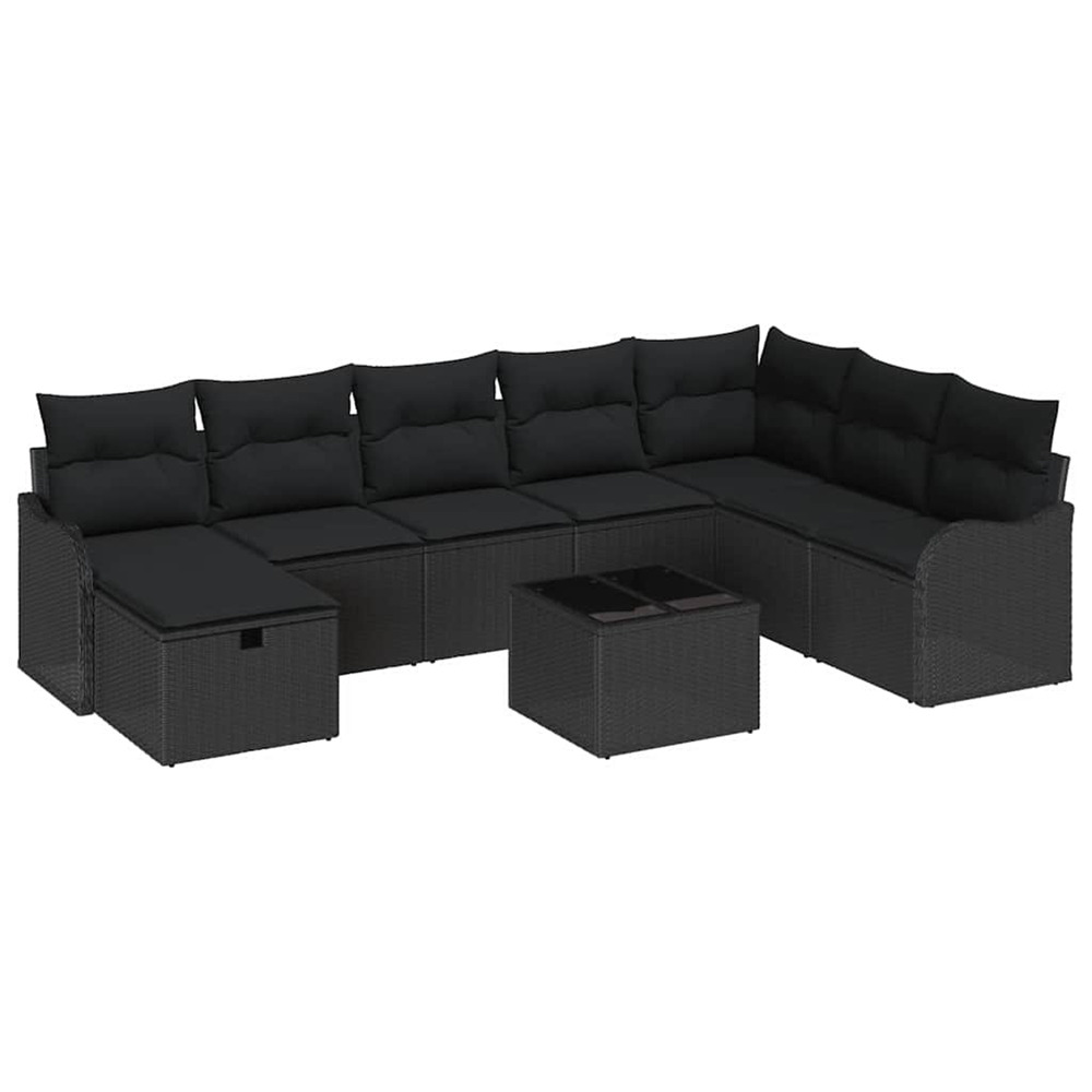 Ensemble de canapé de jardin avec coussin 9 pcs noir poly rotin