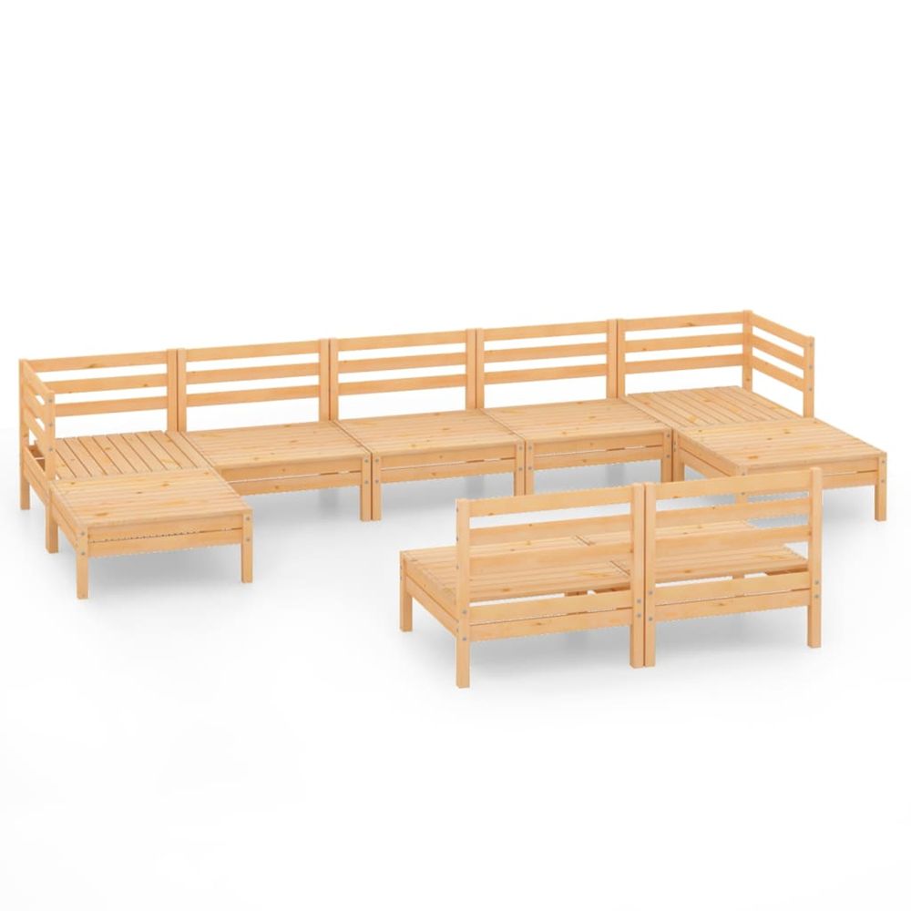 Salon de jardin 9 pcs bois de pin massif