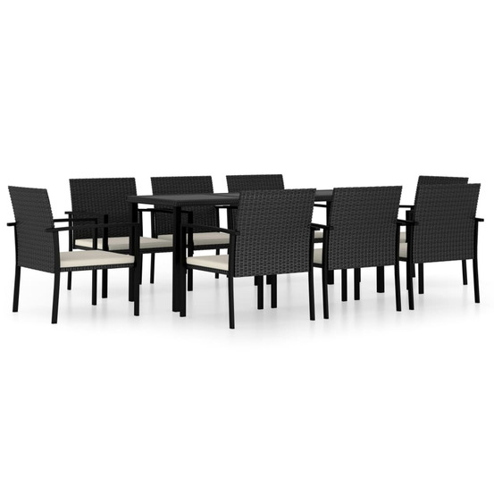 Ensemble à manger de jardin 9 pcs résine tressée noir