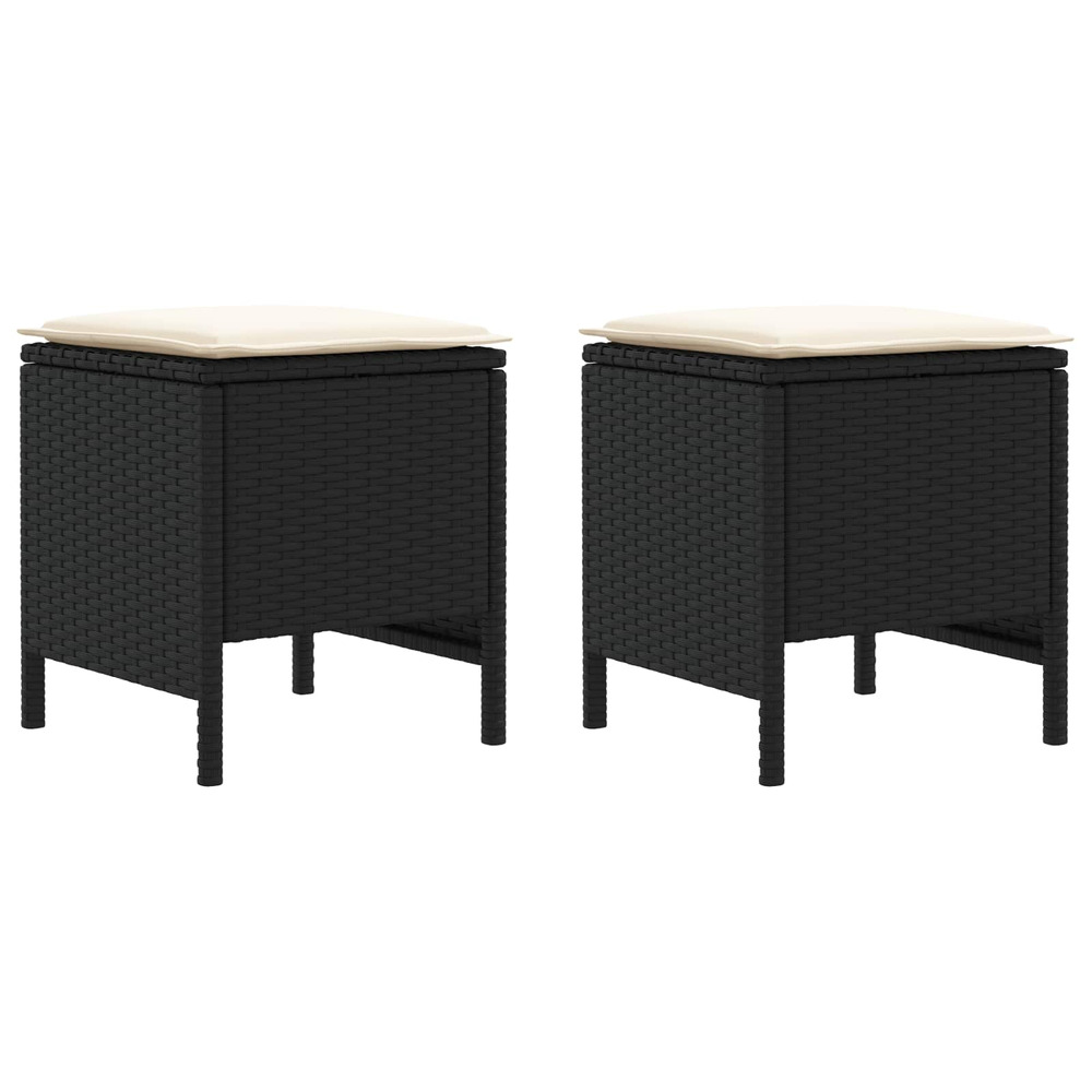 Pouf de jardin 2 pièce noir et crème 38 x 38 x 45 cm rotin pe