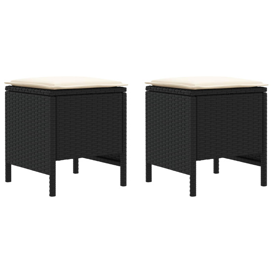 Pouf de jardin 2 pièce noir et crème 38 x 38 x 45 cm rotin pe