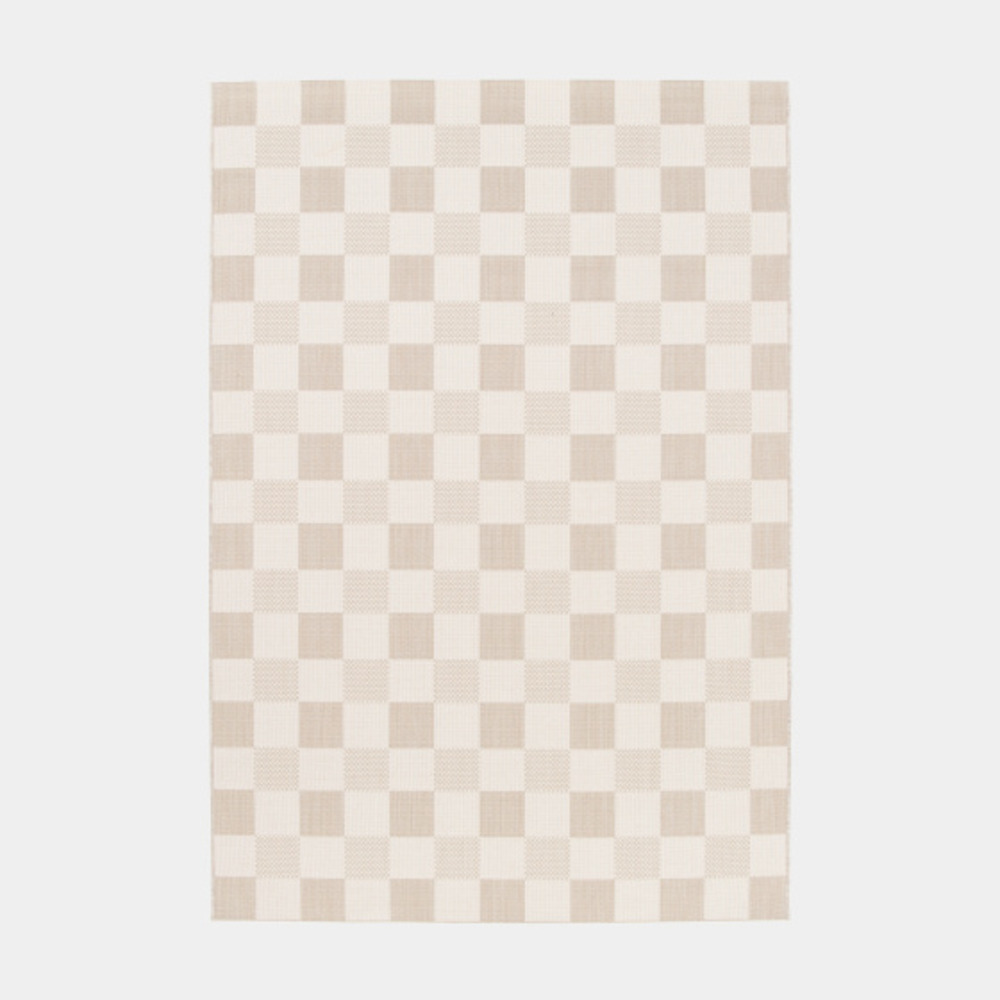 Tapis motif damier en matière recyclée - andy - beige - 120 x 170 cm