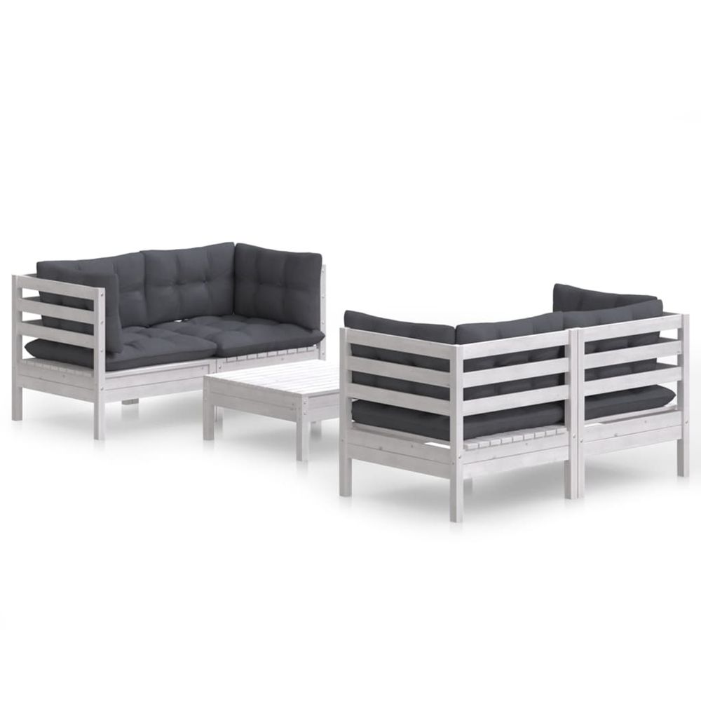 Salon de jardin 5 pcs avec coussins anthracite bois de pin