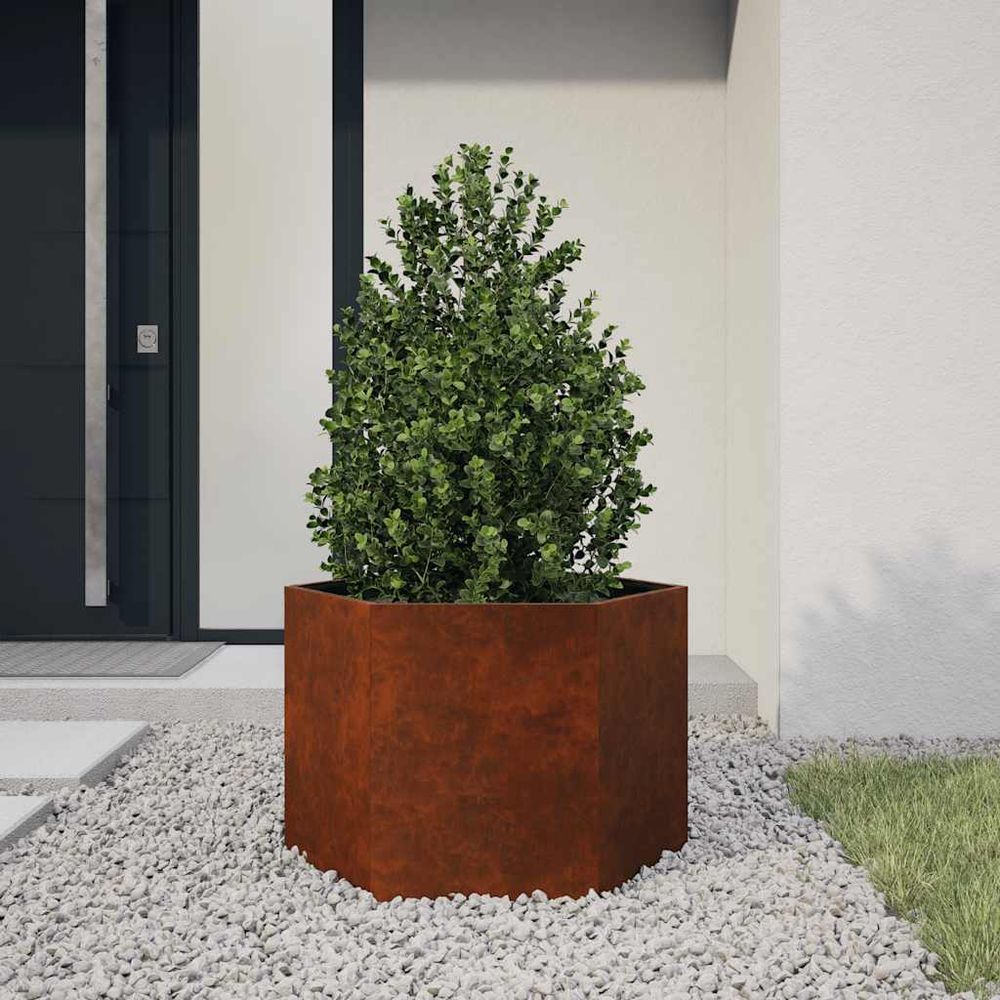 Bac à fleurs carré en acier corten effet rouillé pour jardin 60x60x45 cm