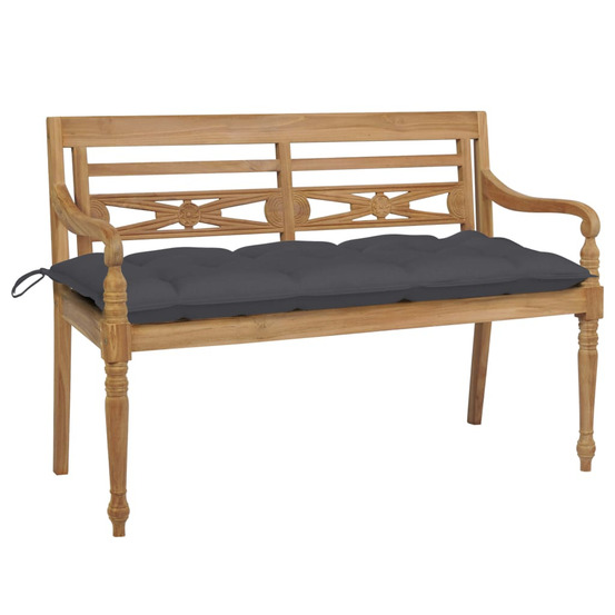 Banc batavia avec coussin anthracite 120 cm bois de teck massif