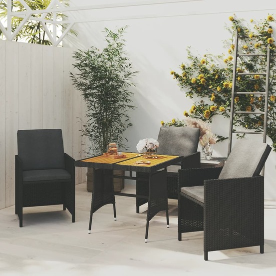 Table de jardin noir 70x70x72 cm résine tressée et acacia