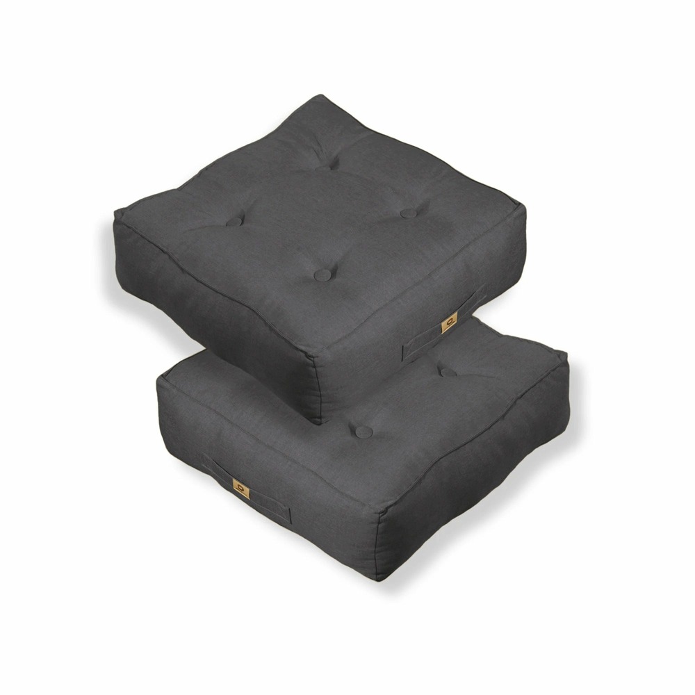 Coussins de sol effet lin 40 x 40 x 12 cm lot de 2 - gris