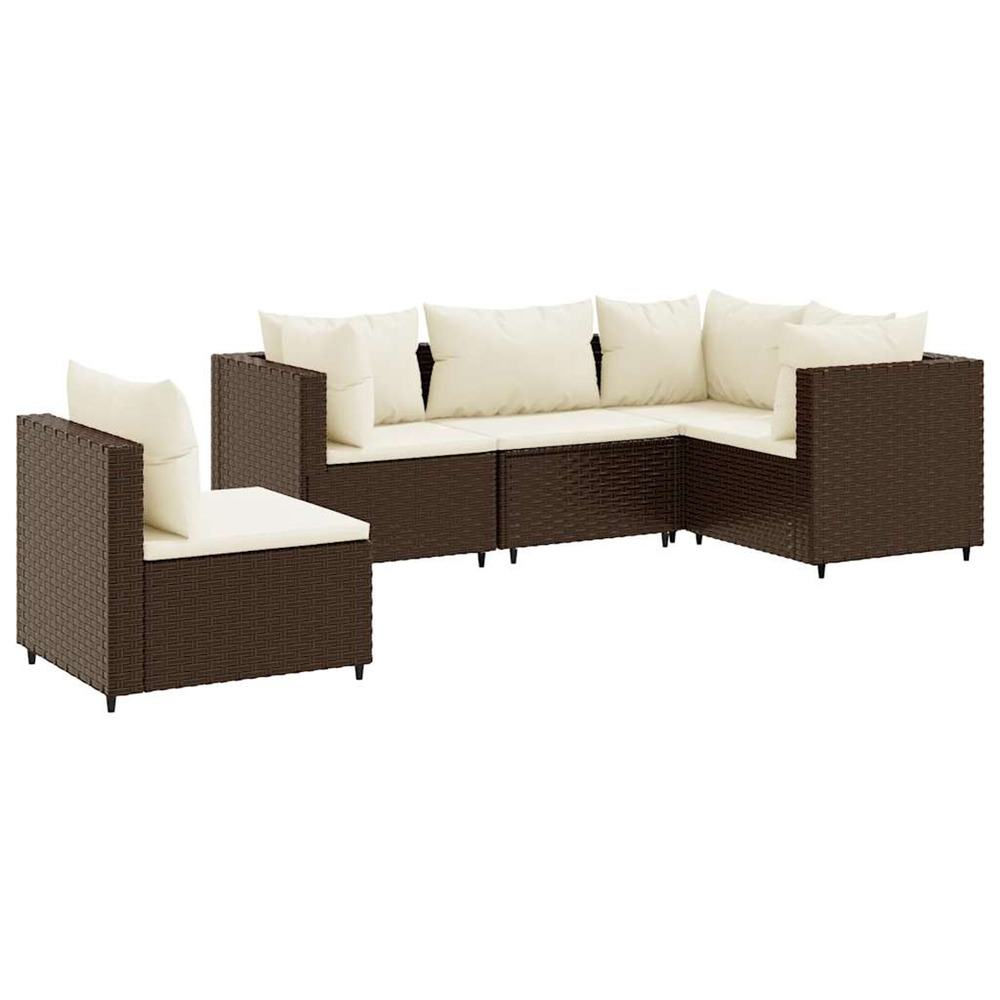 Salon de jardin 5 pcs avec coussins marron résine tressée