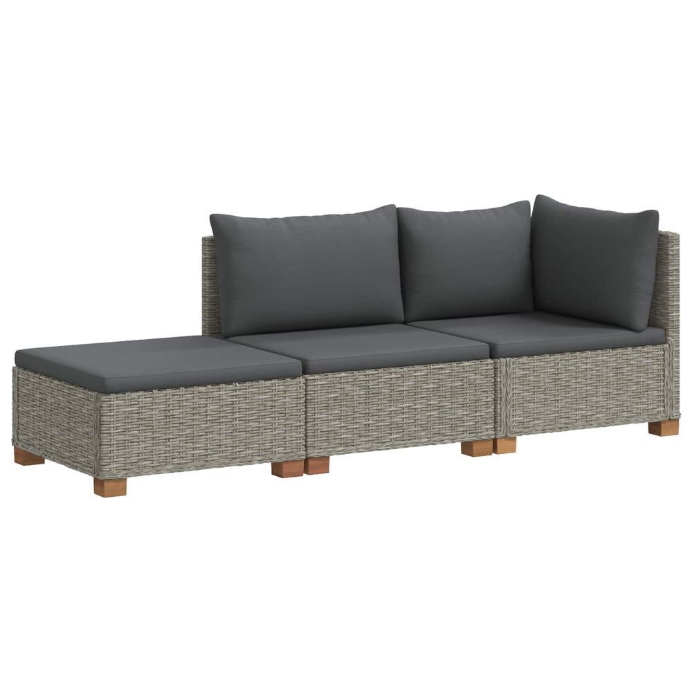 3 pc ensemble de salon en rotin avec coussins gendt gris kubu
