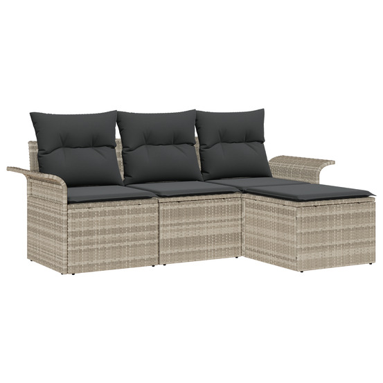 Ensemble de 4 canapés de jardin avec coussins gris clair poly rattan