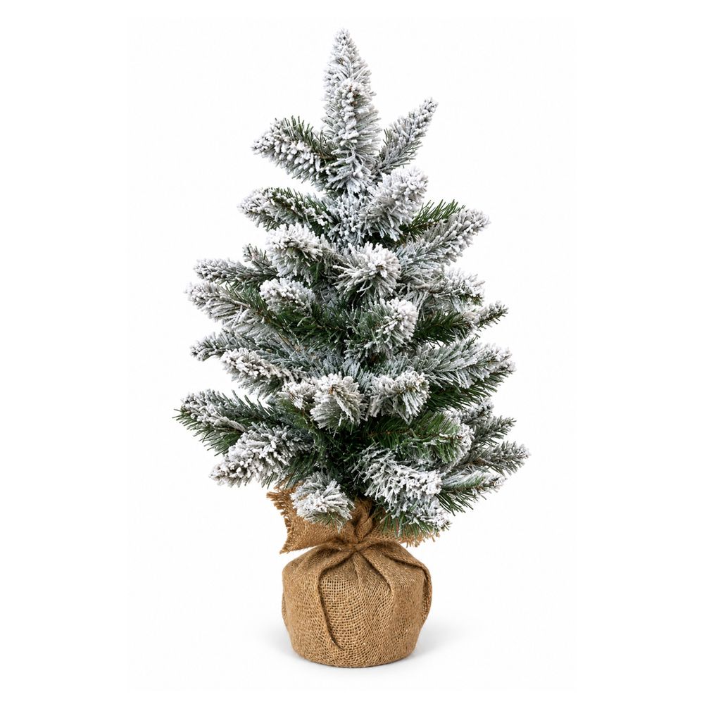 Petit sapin de noël artificiel de table enneigé 60 cm avec pot en jute - frosted - little grove