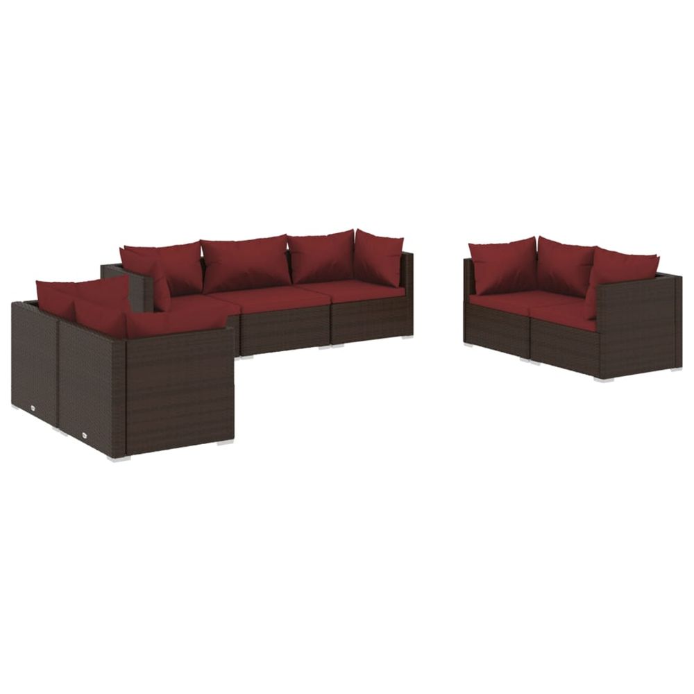 Salon de jardin 7 pcs avec coussins résine tressée marron