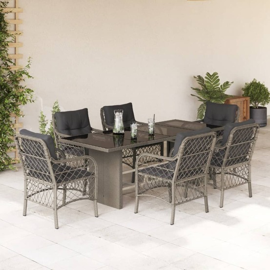 Ensemble à manger de jardin et coussins 7 pcs gris clair rotin