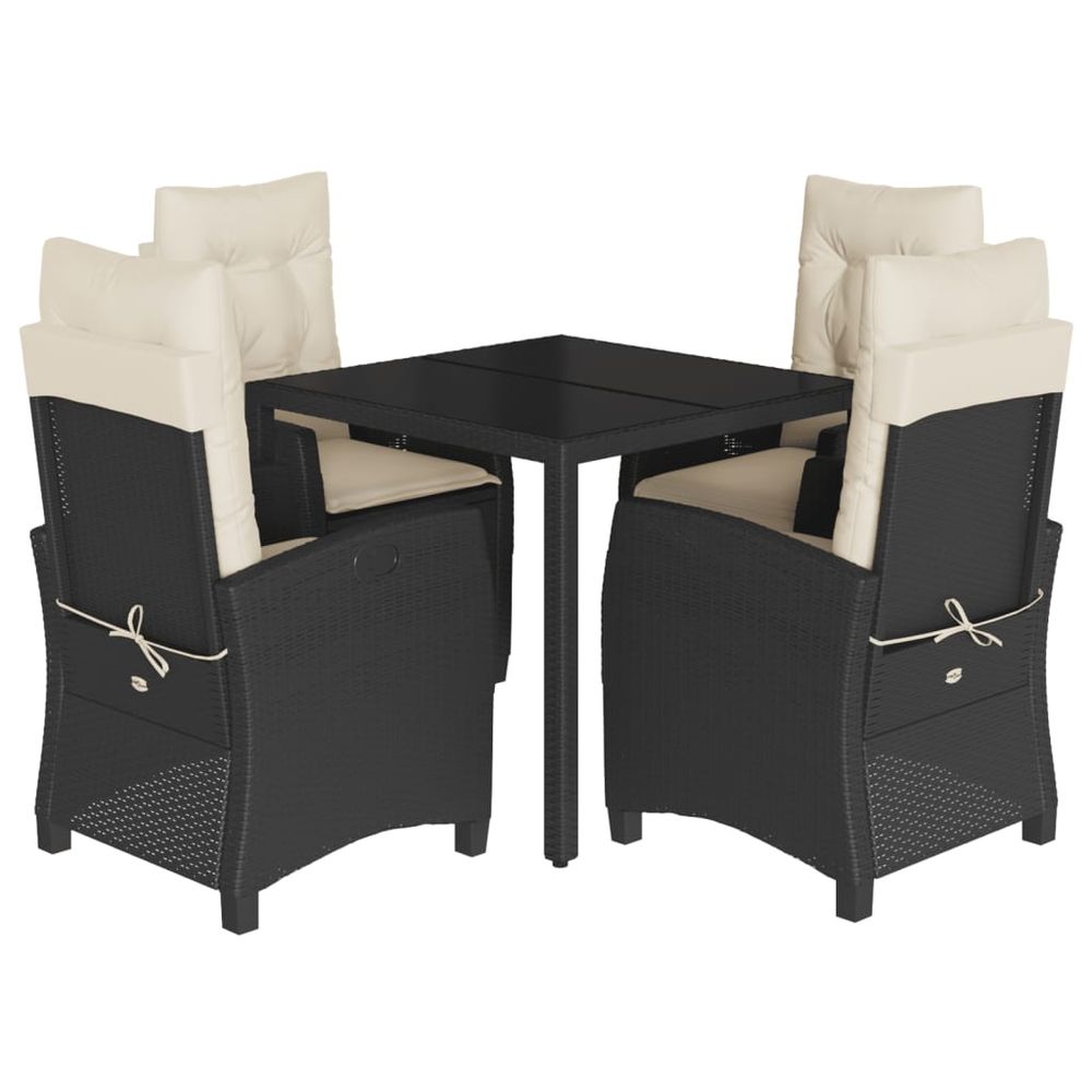 Ensemble à manger de jardin coussins 5pcs noir résine tressée