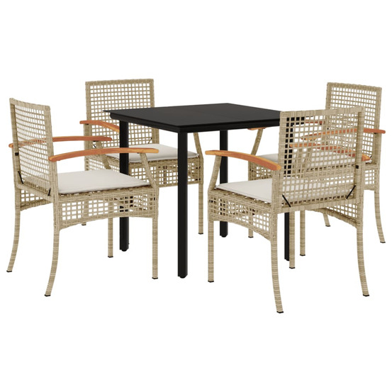 Ensemble à manger de jardin avec coussins 5pcs beige poly rotin