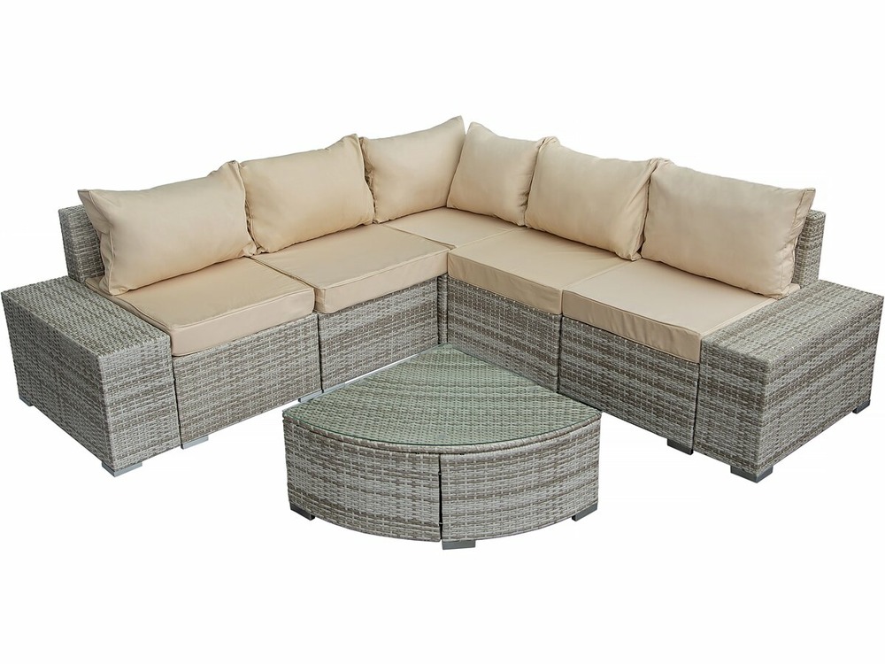 Salon de jardin en résine tressée milo - 5 places - gris