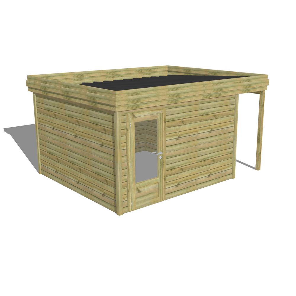 Abri de jardin bois pin traité autoclave 27mm - 4,44x3,44m / 15m2 - bac acier - abri français