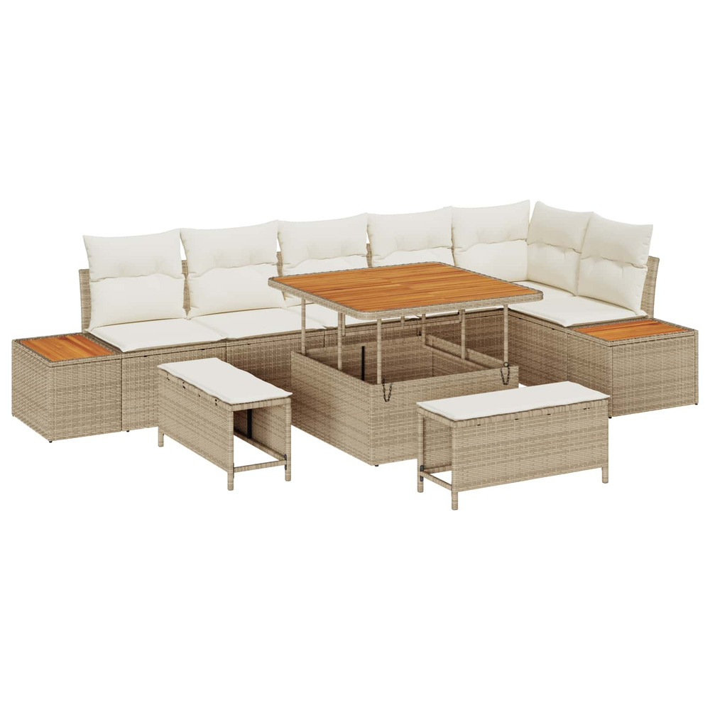Ensemble de canapé de jardin avec coussin 9 pcs beige et crème