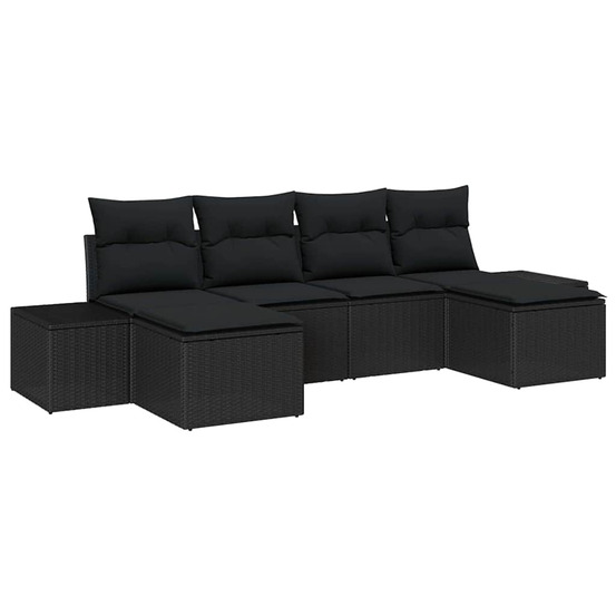 Ensemble de canapé de jardin avec coussin 4 pcs noir polyrotin