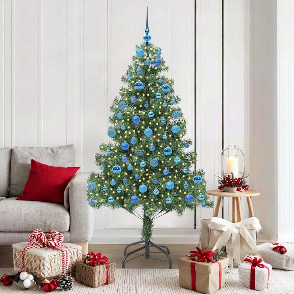 Sapin de noël artificiel lumineux et décoré 180 cm, 300 led blanc chaud et 120 boules