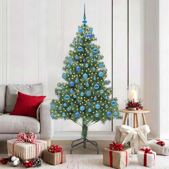 Sapin de noël artificiel lumineux et décoré 180 cm, 300 led blanc chaud et 120 boules