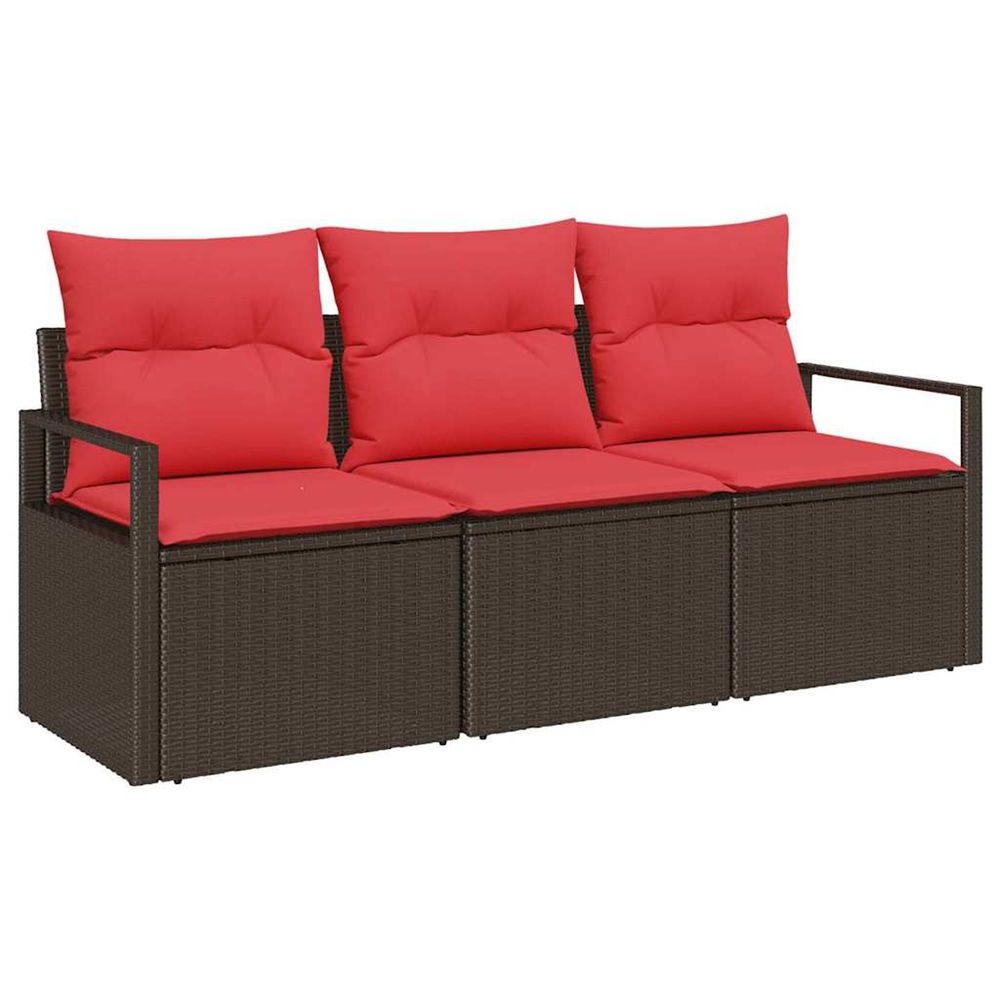 Ensemble de canapé de jardin 3 pc marron et rouge polyrotin
