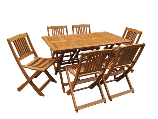 Table et chaises de jardin en bois exotique
