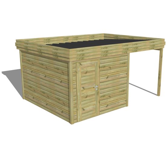 Abri de jardin bois pin traité autoclave 27mm - 4,64x3,44m / 16m2 - bac acier - abri français