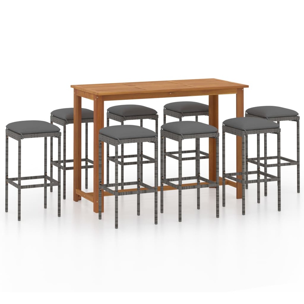 Ensemble de bar de jardin avec coussins 9 pcs gris