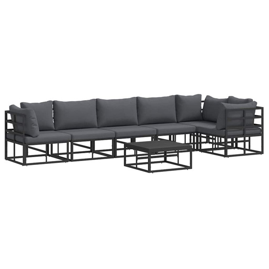 Ensemble de canapé de jardin avec coussin 7 pcs noir aluminium