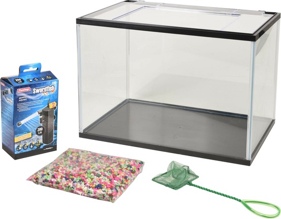 Kit aquarium rectangulaire 16l avec filtre, gravier et épuisette