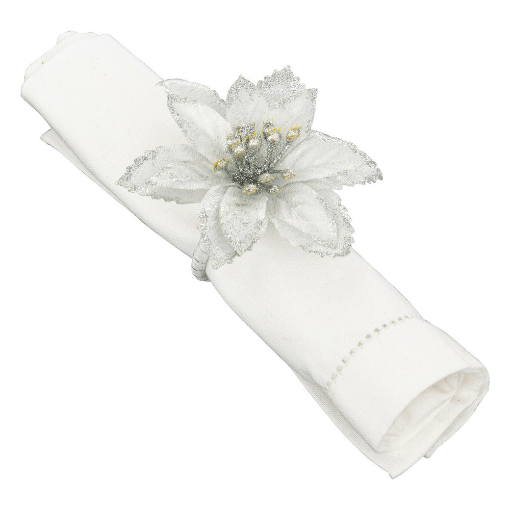 Lot de 2 ronds de serviette fleur de poinsettia argentée