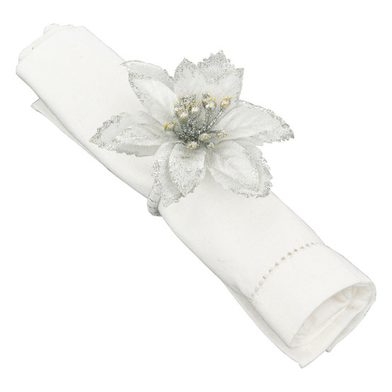 Lot de 2 ronds de serviette fleur de poinsettia argentée