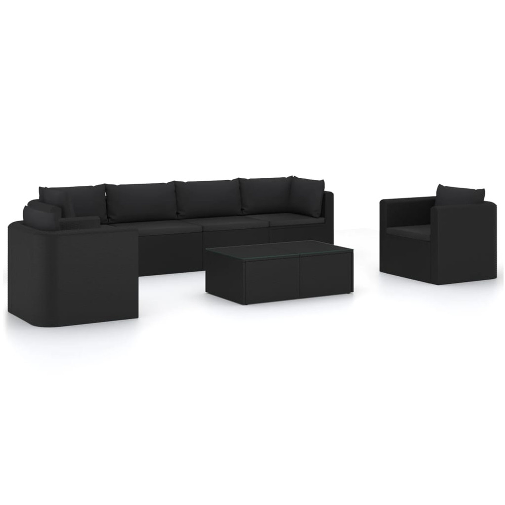Salon de jardin 7 pcs avec coussins résine tressée noir