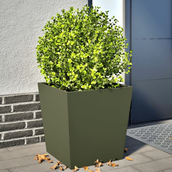 Lot de 2 jardinières carrées acier jardin terrasse vert olive 50cm