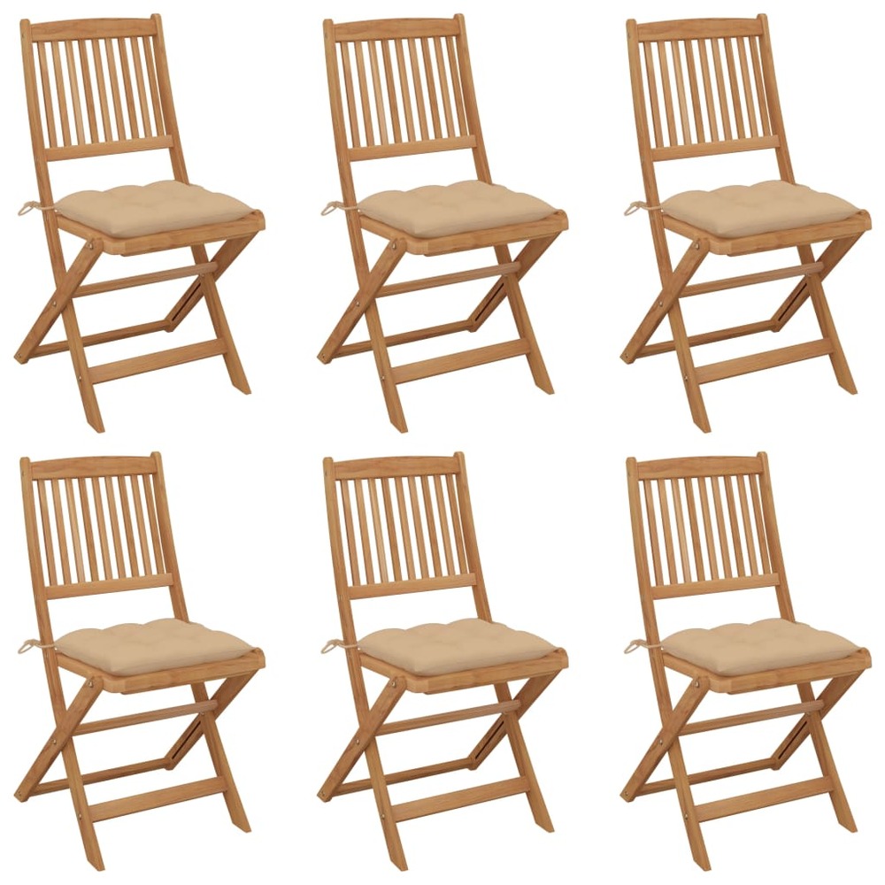 Chaises pliables de jardin lot de 6 avec coussins bois d'acacia