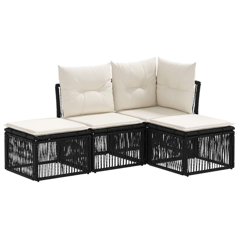 Ensemble de canapé de jardin 4 pc noir polyrotin