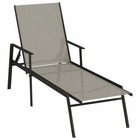 Transat chaise longue bain de soleil lit de jardin terrasse meuble d'extérieur acier et tissu textilène gris