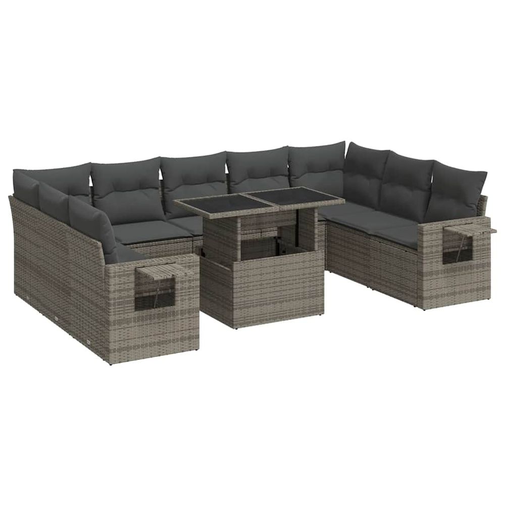 Salon de jardin avec coussins 10 pcs gris résine tressée