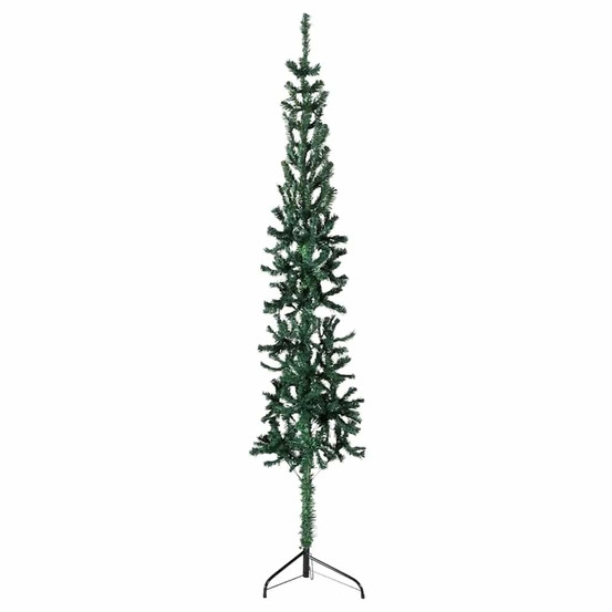 Demi sapin de noël artificiel mince avec support vert 210 cm