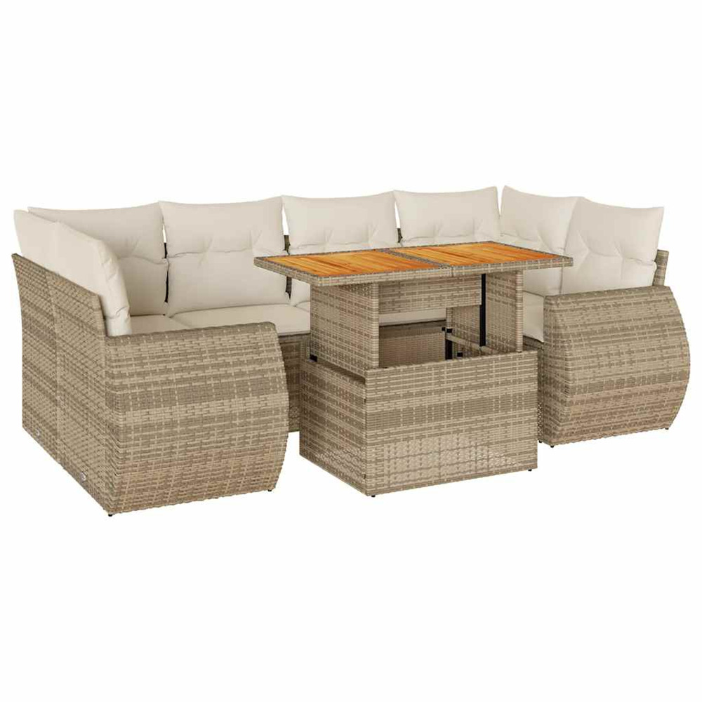 Salon de jardin avec coussins 7 pcs beige résine tressée