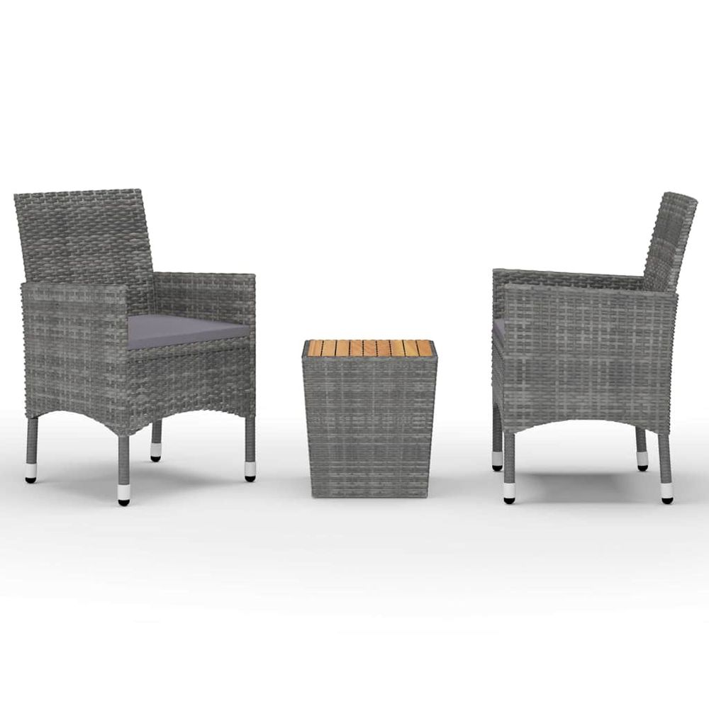 Ensemble de bistro 3 pcs résine tressée et bois d'acacia gris