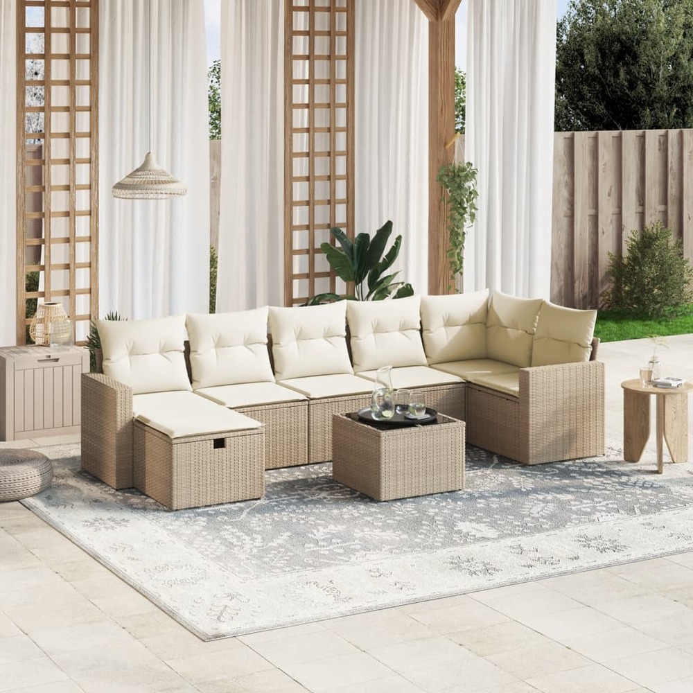 Salon de jardin avec coussins 8 pcs beige résine tressée