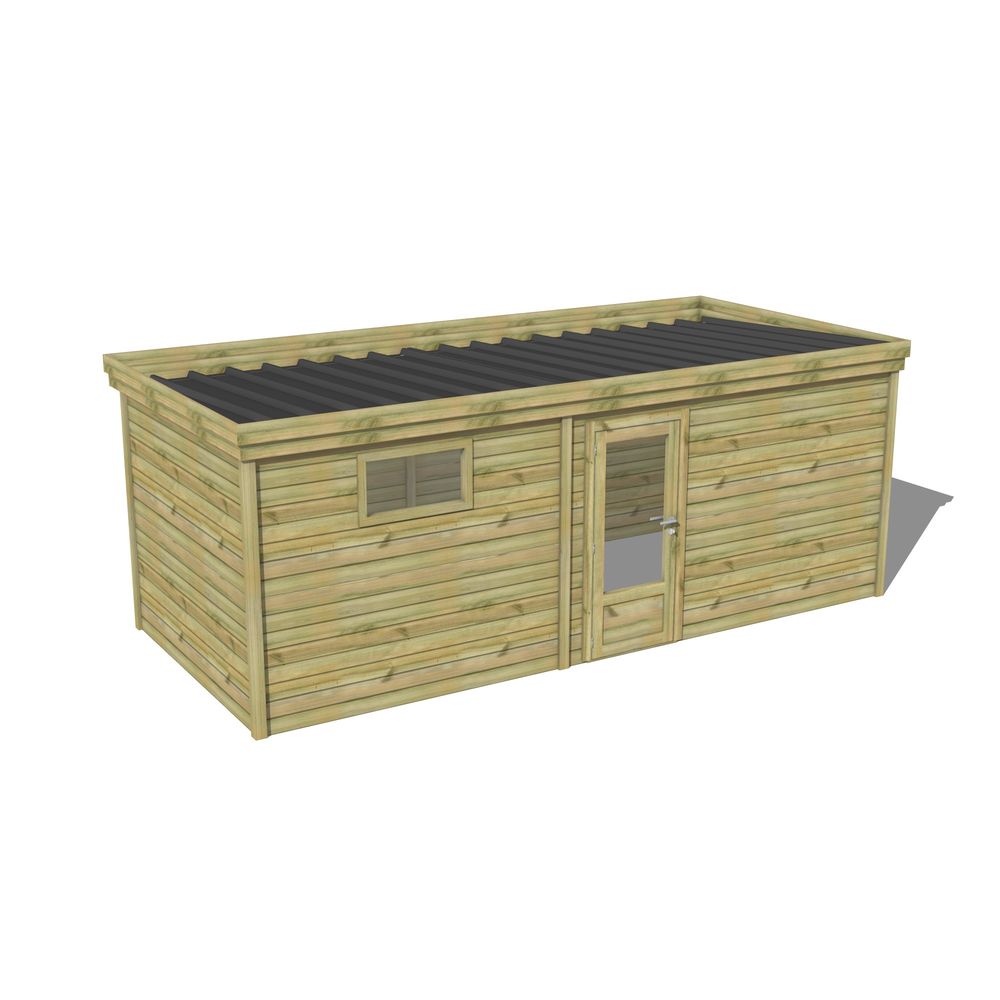Abri de jardin bois pin traité autoclave 27mm - 5,995x2,64m / 16m2 - bac acier - abri français