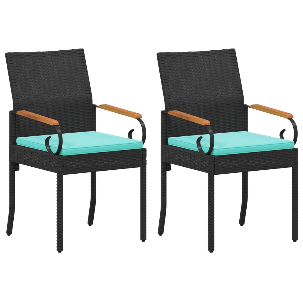 Chaises de jardin 2 pcs noir et turquoise poly rattan et acacia